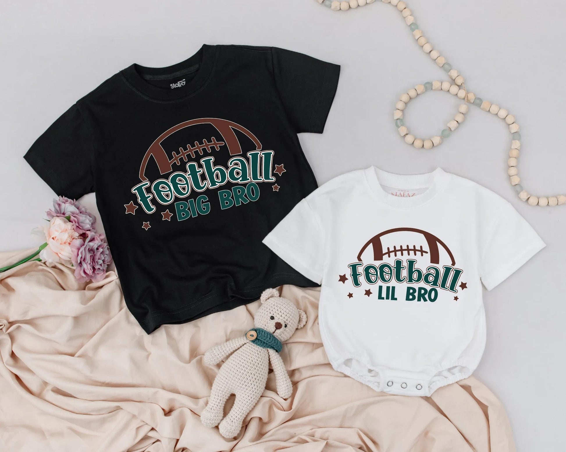 Matching Football Big Bro & Lil Bro Outfits, Fall Baby Boy Set, Sports Toddler Clothes, Brown & Green Graphic, Sibling Gift