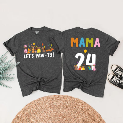Let's Paw-ty Matching Family Birthday Shirts Cute Cartoon Dog Party Outfits Custom Name Age Kid Parent Dog Lover Celebration Tees