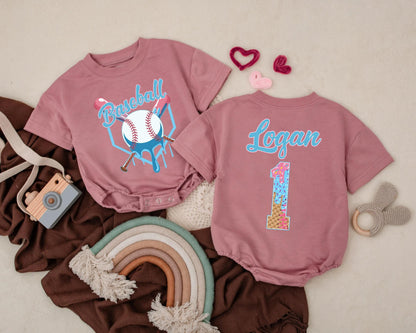 Baseball Birthday Baby Boy Romper – Personalized First Birthday Outfit with Custom Name, Cake Smash Sports Theme, Summer Baby Gift