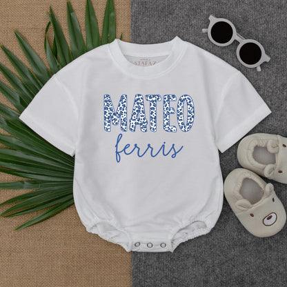 Navy Leopard Baby Boy Romper Personalized Wild Animal Safari Outfit Custom Name Gift for Toddlers