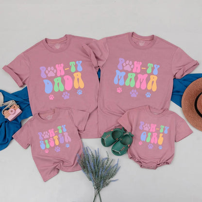 Pawty Animal Birthday Family Shirts Dada Mama Girl Let’s Pawty Pet Theme Dog Party Matching Birthday Outfits