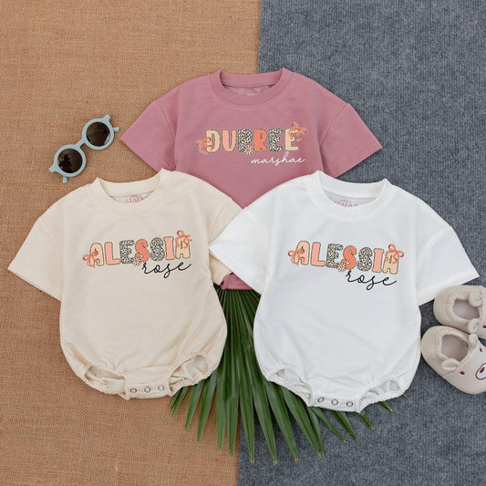 Personalized First Last Name Baby Girl Bubble Romper Newborn Outfit Baby Shower Gift Custom Infant Going Home Suit