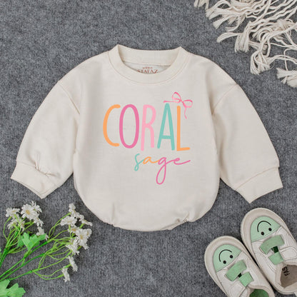 Personalized Makenzie & Coral Baby Girl Romper Newborn Outfit Custom Name Infant Clothes with Bow Baby Shower Gift