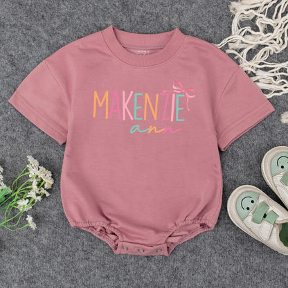Personalized Makenzie & Coral Baby Girl Romper Newborn Outfit Custom Name Infant Clothes with Bow Baby Shower Gift