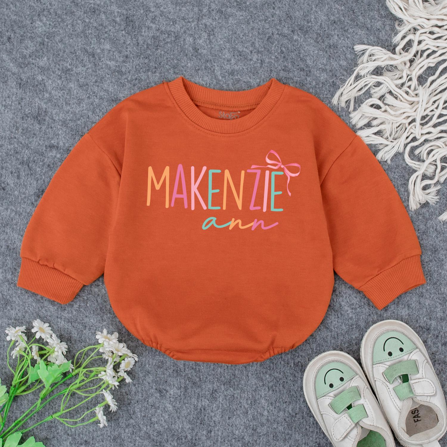 Personalized Makenzie & Coral Baby Girl Romper Newborn Outfit Custom Name Infant Clothes with Bow Baby Shower Gift