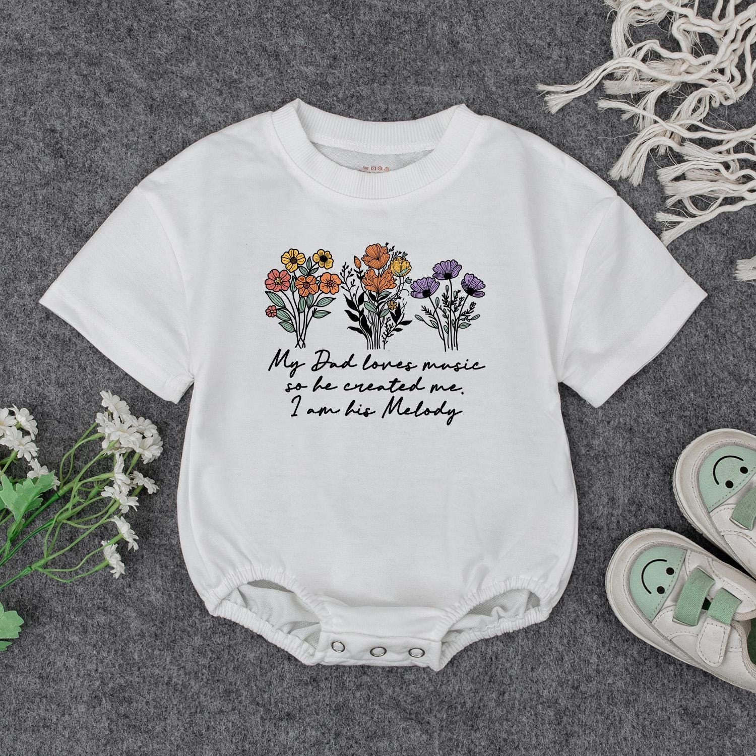 My Dad Loves Music Baby Romper Sweet Wildflower Outfit Infant Newborn Gift Bodysuit or Sweatshirt for Music Lover Dad