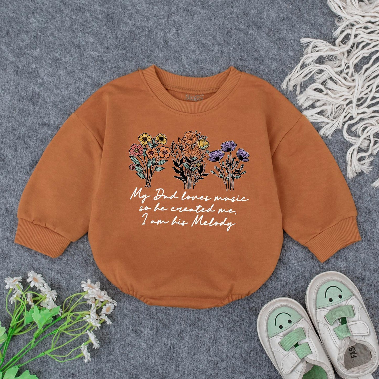 My Dad Loves Music Baby Romper Sweet Wildflower Outfit Infant Newborn Gift Bodysuit or Sweatshirt for Music Lover Dad