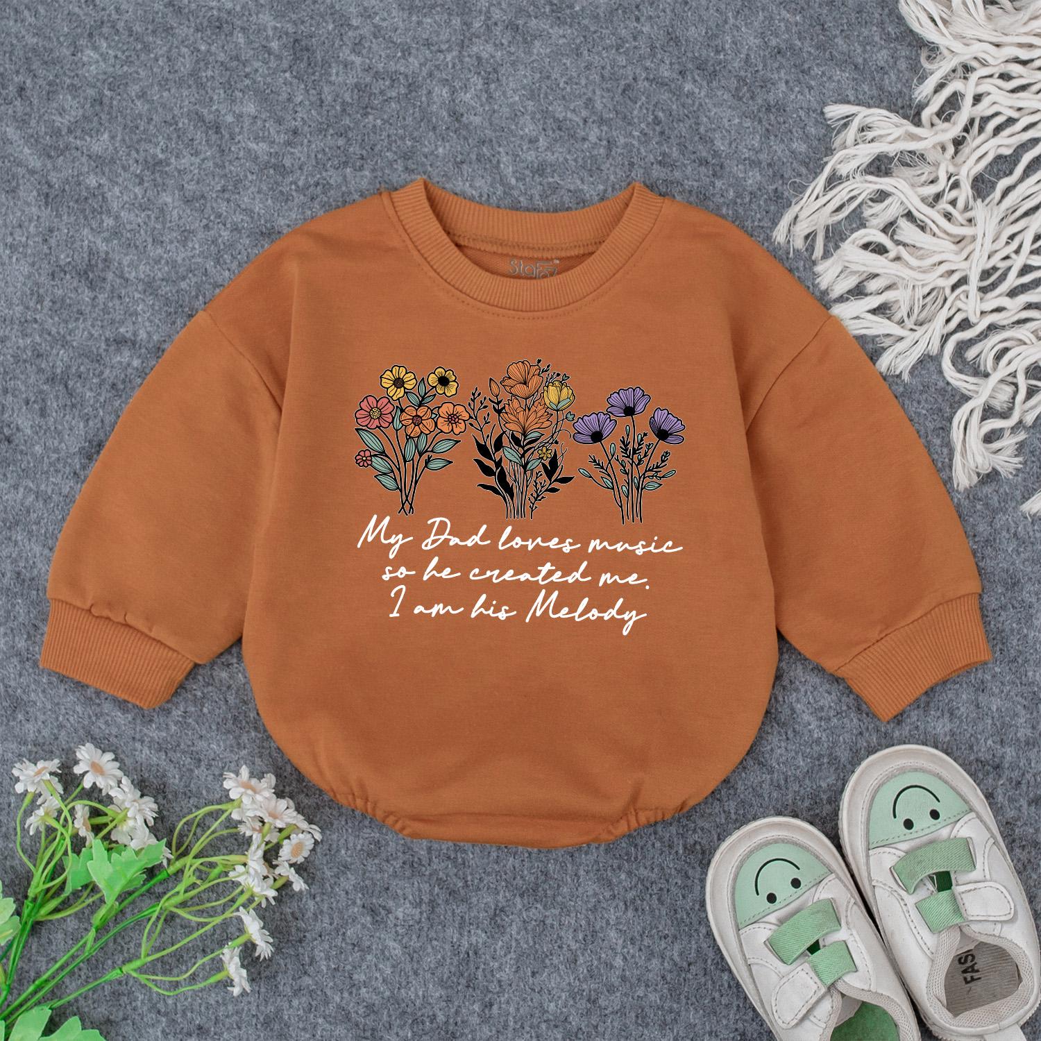 My Dad Loves Music Baby Romper Sweet Wildflower Outfit Infant Newborn Gift Bodysuit or Sweatshirt for Music Lover Dad