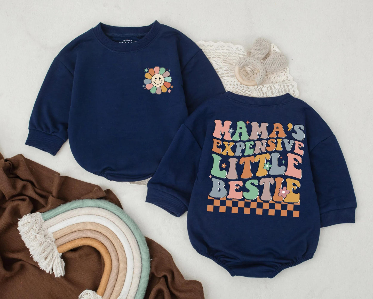 Mama's Bestie Retro Romper Cute Baby Girl Outfit Funny Infant Bodysuit Aesthetic Toddler Clothes Baby Shower Gift