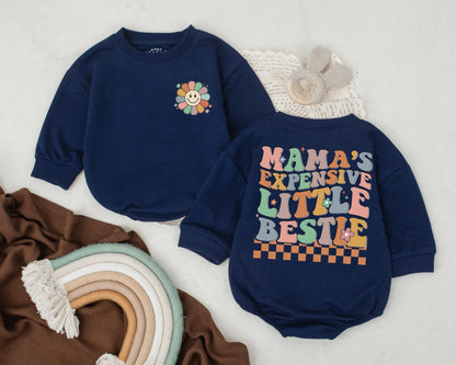 Mama's Bestie Retro Romper Cute Baby Girl Outfit Funny Infant Bodysuit Aesthetic Toddler Clothes Baby Shower Gift