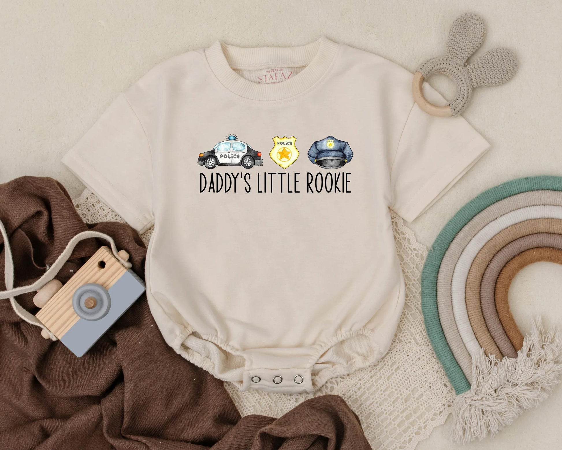 Daddy's Little Rookie Police Baby Romper, Cute Law Enforcement Outfit Gift for Dad, Newborn Boy Clothes, Infant Bodysuit