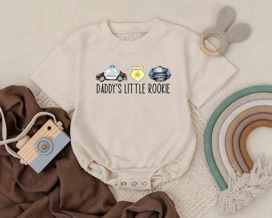 Daddy's Little Rookie Police Baby Romper, Cute Law Enforcement Outfit Gift for Dad, Newborn Boy Clothes, Infant Bodysuit