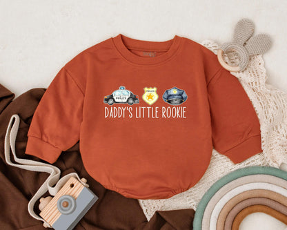 Daddy's Little Rookie Police Baby Romper, Cute Law Enforcement Outfit Gift for Dad, Newborn Boy Clothes, Infant Bodysuit