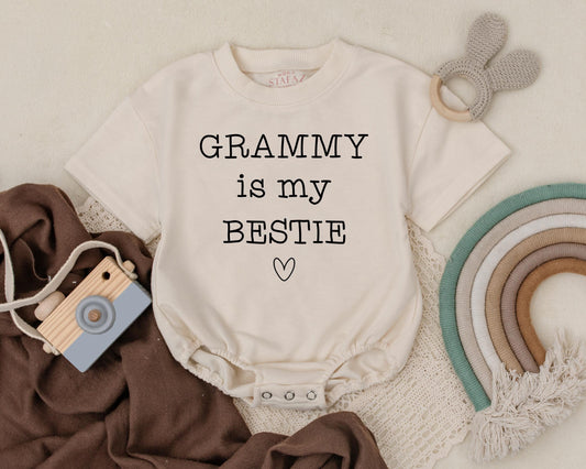 Grammy Is My Bestie Baby Bodysuit Funny Grandma Outfit Newborn Gift for Grandmother Cute Infant Romper Soft Cotton Apparel Mother's Day Baby Clothes