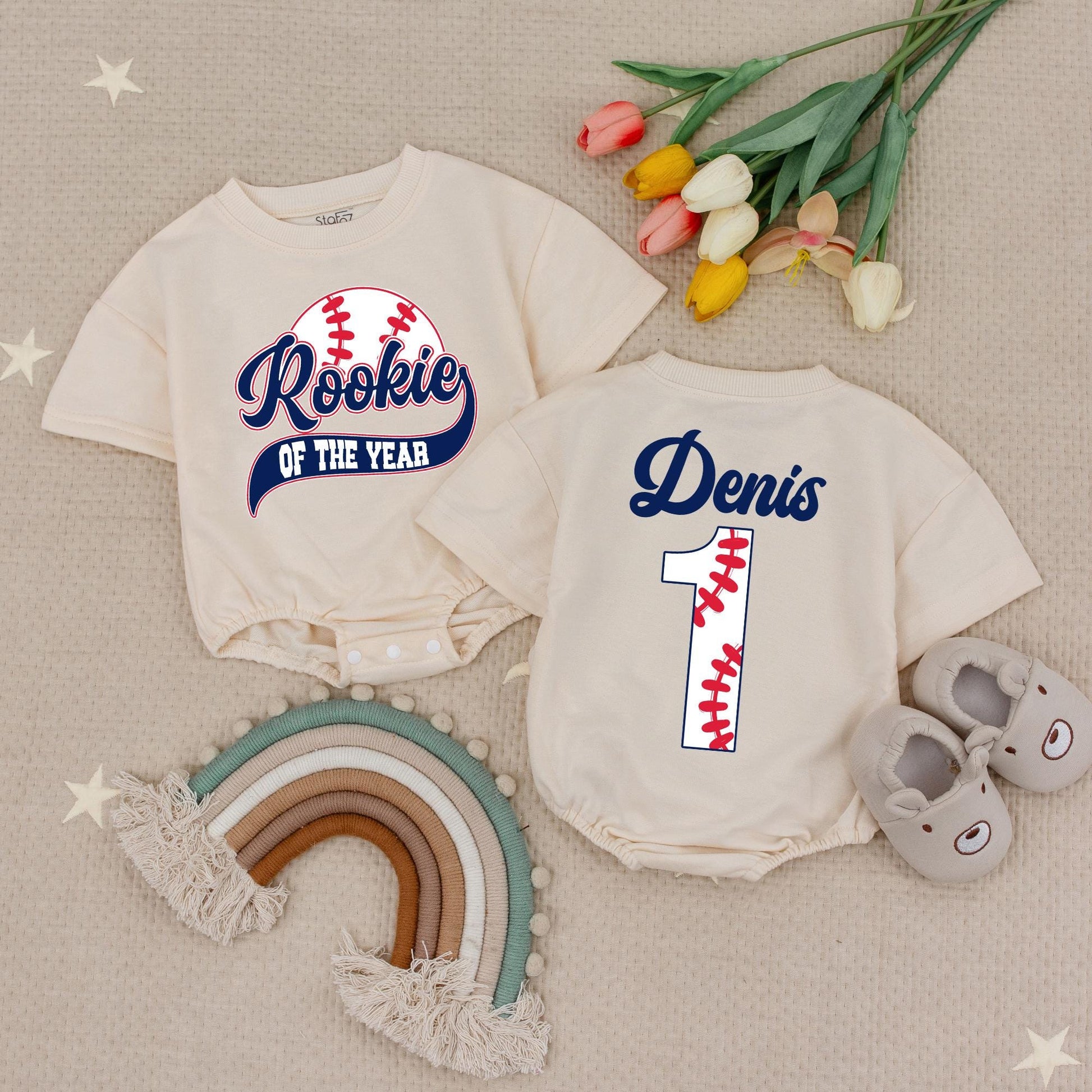 Rookie Of The Year Baseball Birthday Romper Navy Red Baby Boy, Sports Theme First Birthday Bodysuit, Baseball Party Outfit 130-140 Characters