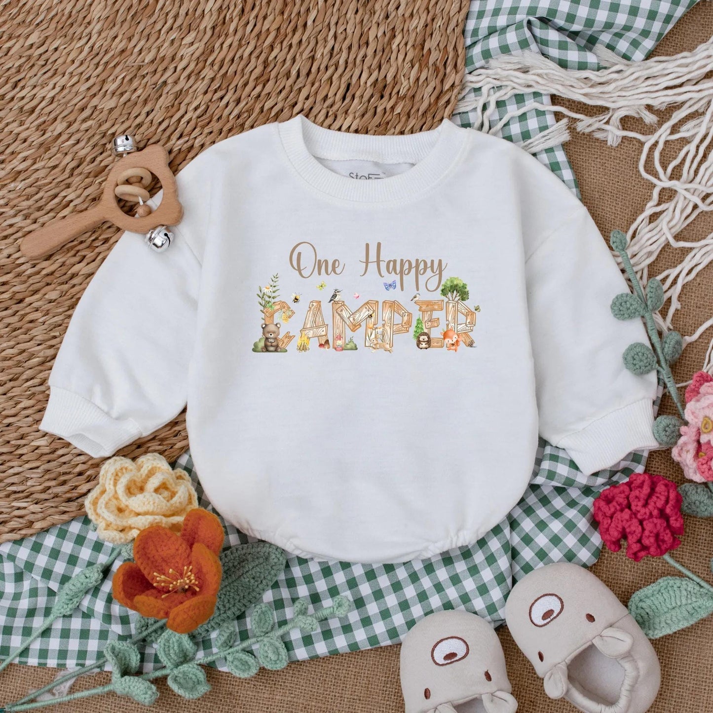 One Happy Camper 1st Birthday Baby Romper Outfit, Adventure Baby Clothes, Cake Smash Gift, Camping Party for Boy