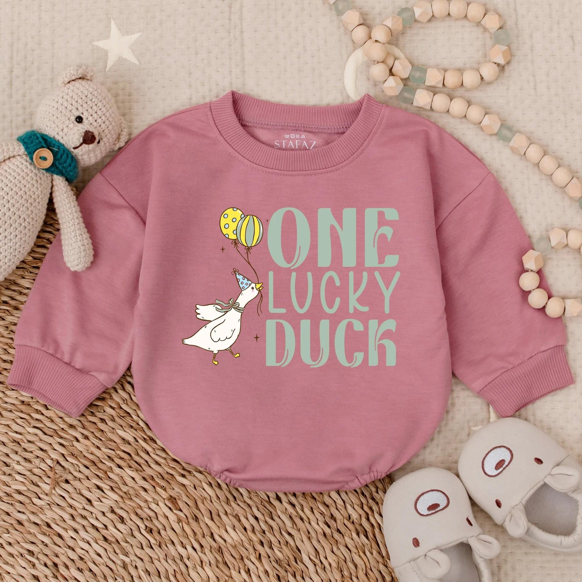 One Lucky Duck First Birthday Romper Outfit for Baby Boy Cute Ducky Theme Party Celebration Clothes Comfortable Soft Cotton Gift
