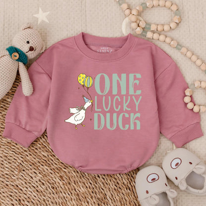 One Lucky Duck First Birthday Romper Outfit for Baby Boy Cute Ducky Theme Party Celebration Clothes Comfortable Soft Cotton Gift