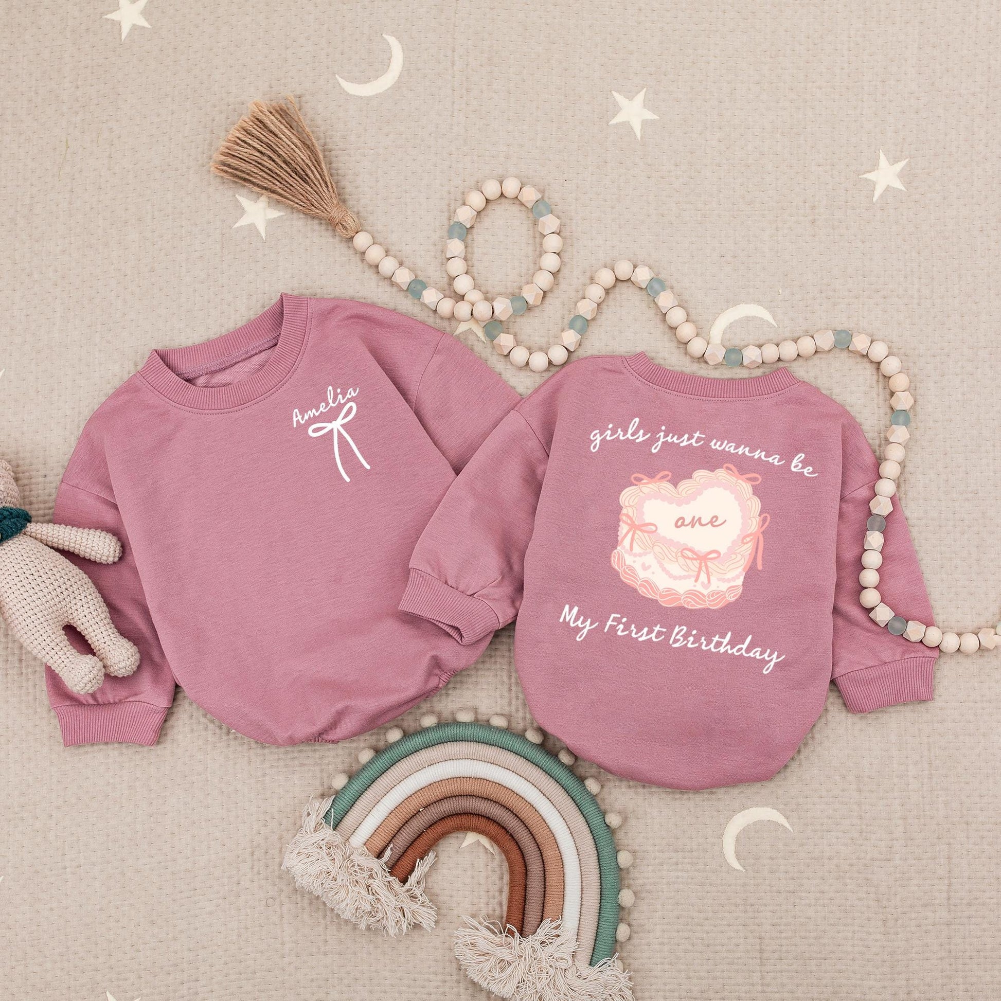 Girls Just Wanna Be One Birthday Romper Sweet Pink Swirls & Bows My First Birthday Bodysuit Adorable 1st Birthday Celebration Outfit