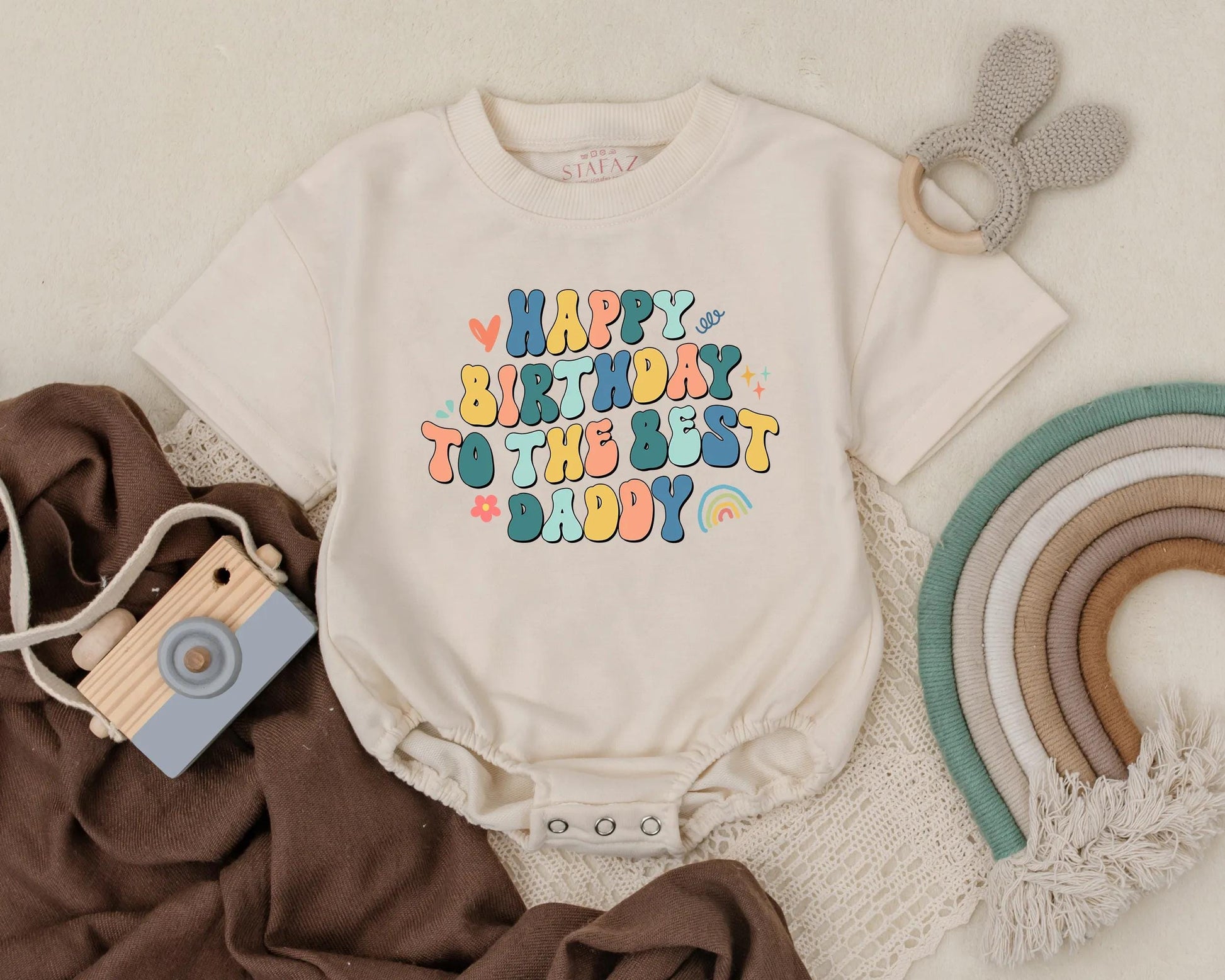 Personalized Happy Birthday Daddy Baby Bubble Romper Newborn Infant Outfit Cute Father's Day Gift Idea for Boys Organic Cotton Baby Shower Present