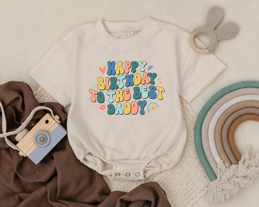 Personalized Happy Birthday Daddy Baby Bubble Romper Newborn Infant Outfit Cute Father's Day Gift Idea for Boys Organic Cotton Baby Shower Present