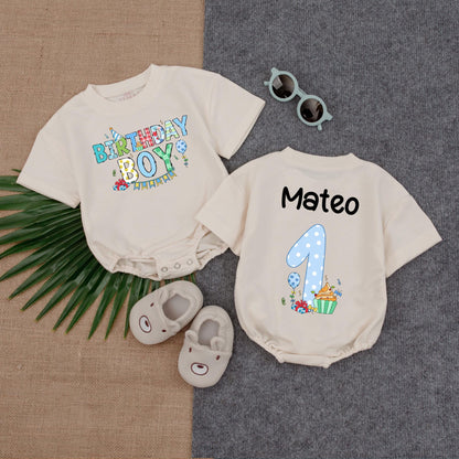 Cupcake Birthday Boy Romper, Custom Name 1st Birthday Outfit, Baby Boy Party Suit, Cute Gift