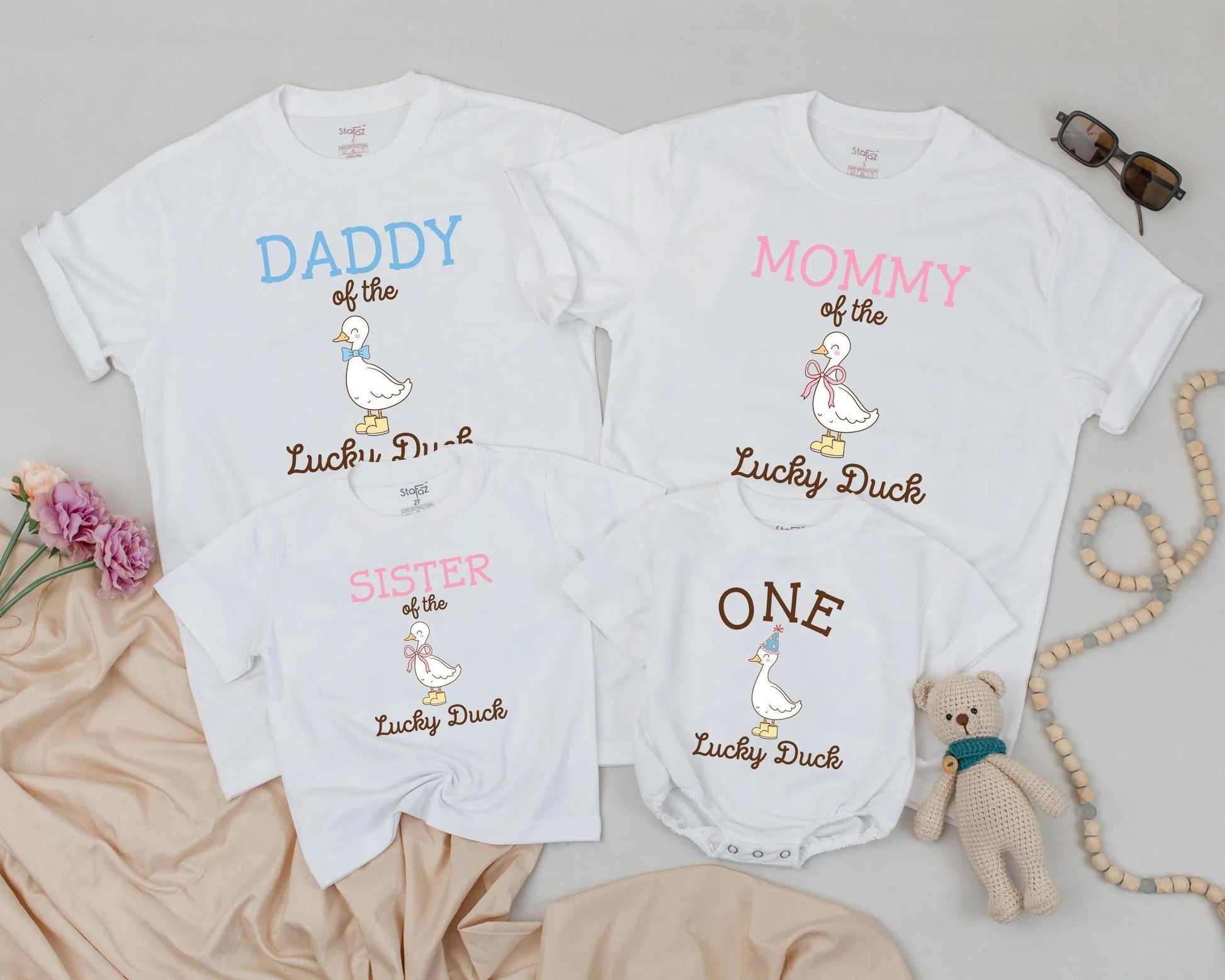Matching Family Duck Shirts: Mommy, Daddy & Baby Outfits, One Lucky Duck Birthday Bodysuit, Farm Animal Gift for Kids