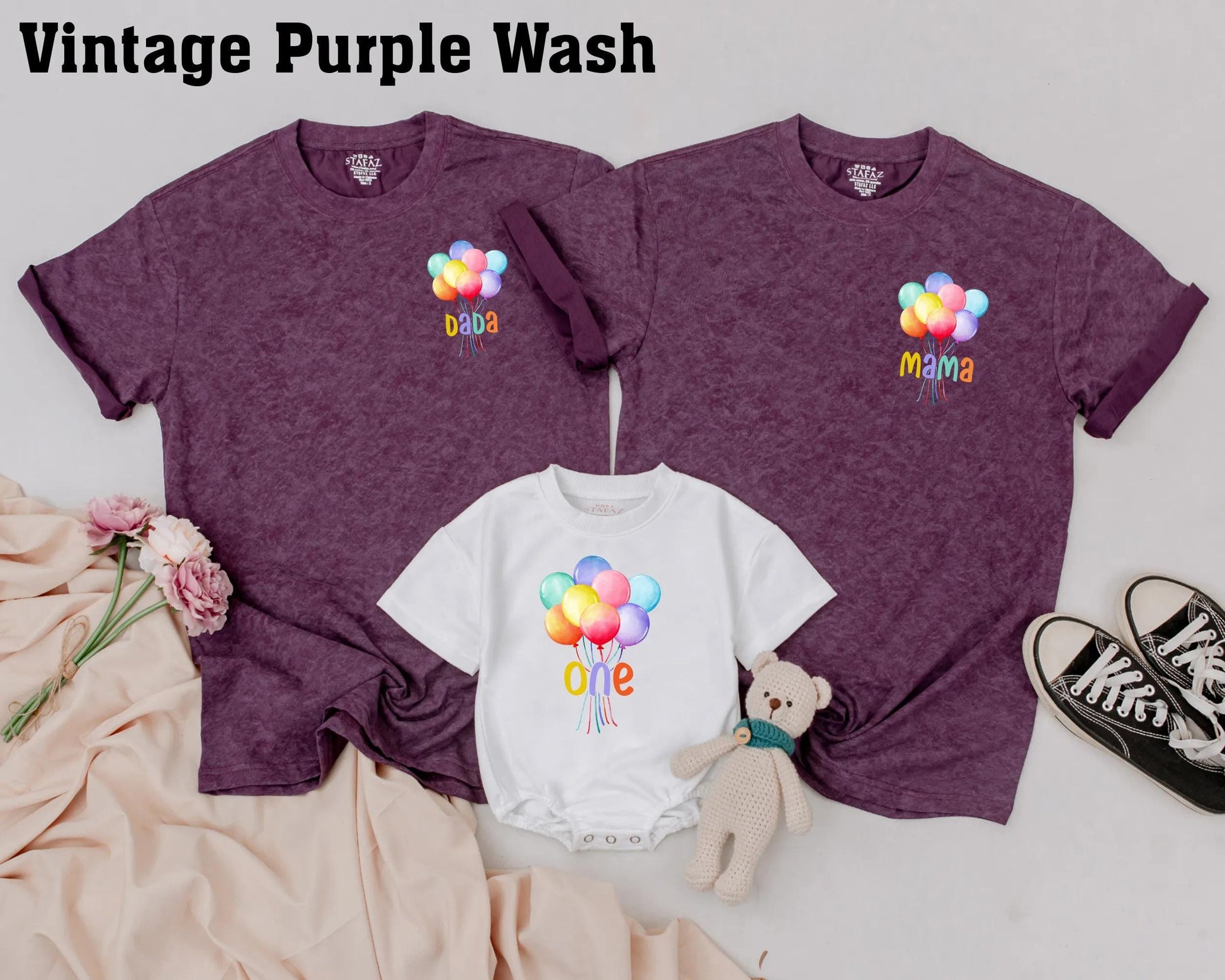 Personalized Colorful Balloon Birthday Shirt for First Birthday Custom Name Rainbow Balloons Mama Dada Sis Outfit First Birthday Gift