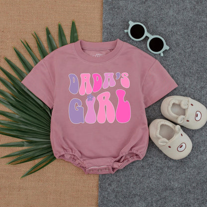 Dada's Girl Pink Lavender Bubble Romper Baby Baggy T-Shirt Outfit Adorable Newborn Infant Girl First Fathers Day Gift Soft Comfortable Clothing