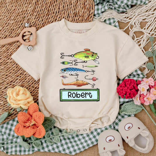 Personalized Fishing Baby Romper Cute Baby Boy Bodysuit Father's Day Outfit Fishing Baby Shower Gift Coming Home Outfit