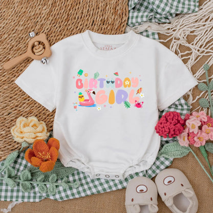 Personalized Pool Party First Birthday Romper Summer Birthday Girl Bodysuit Custom Name Girl Pool Birthday Party Beach 1st Birthday Outfit
