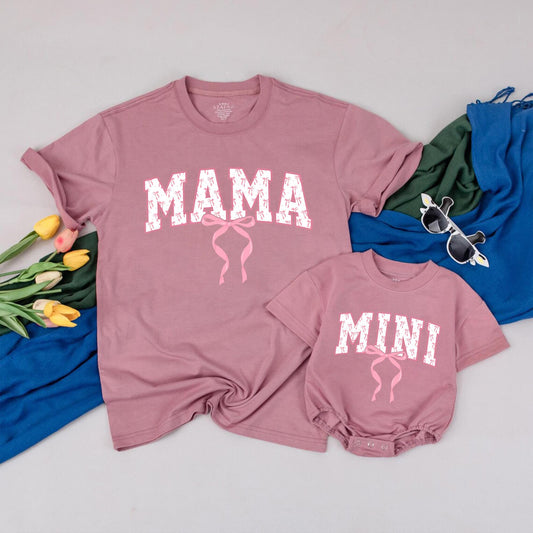 Matching Pink Bow Mama and Mini T-Shirts: First Mother's Day Gift for Baby Girl, Mom & Daughter Outfits, New Mom Gifts