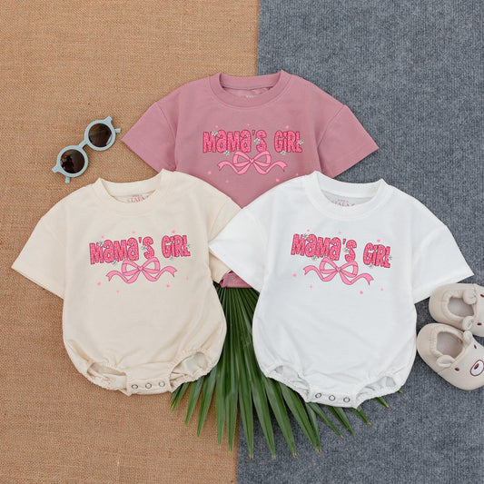 Mama's Girl Pink Bubble Romper Baby Girl Fathers Day Gift New Dad Soft T-shirt Bodysuit Little Bestie Infant Outfit