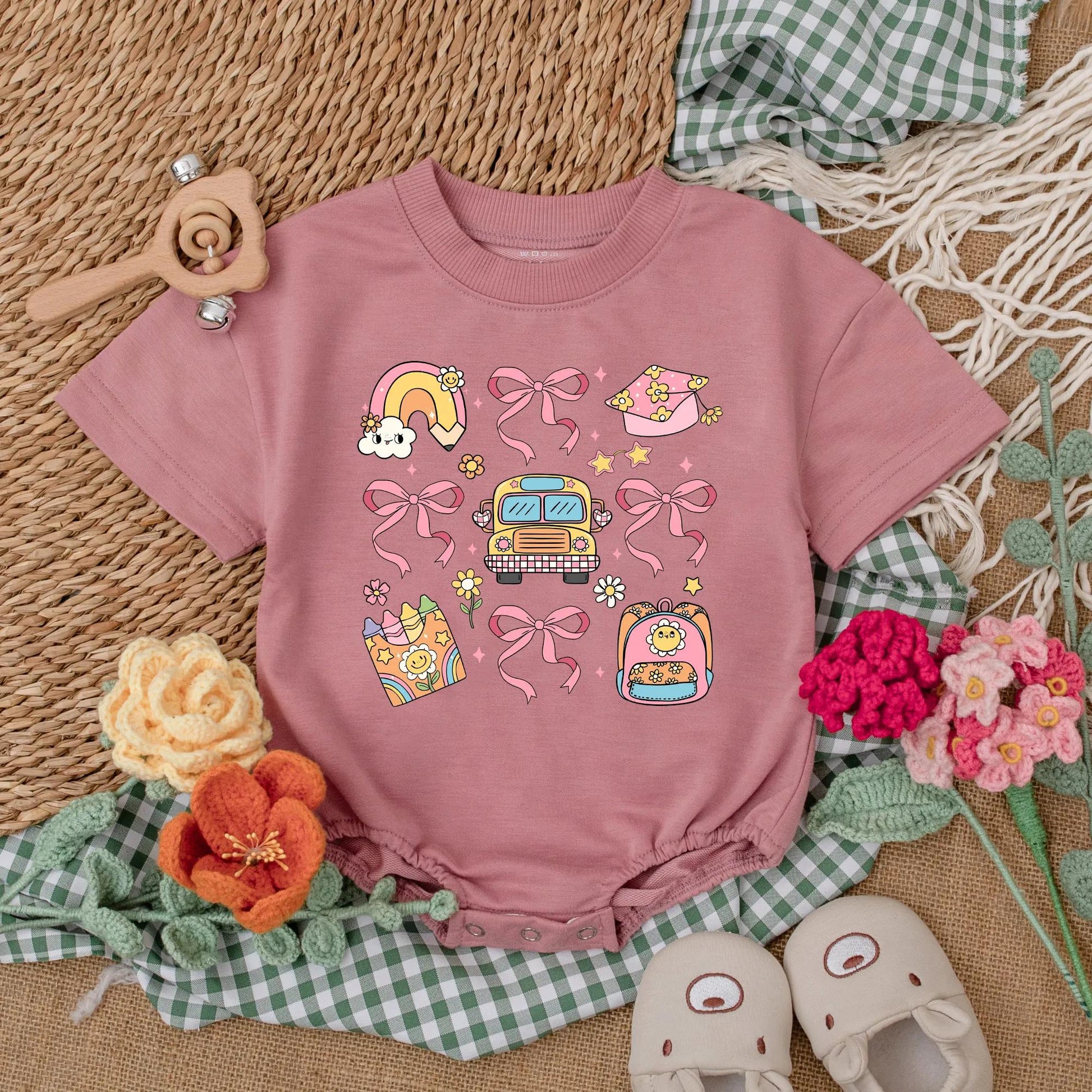 Back to School Baby Girl Romper Cute Crayon Rainbow Bodysuit Perfect Preschool First Day Outfit Sweet Gift for Girls