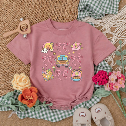 Back to School Baby Girl Romper Cute Crayon Rainbow Bodysuit Perfect Preschool First Day Outfit Sweet Gift for Girls