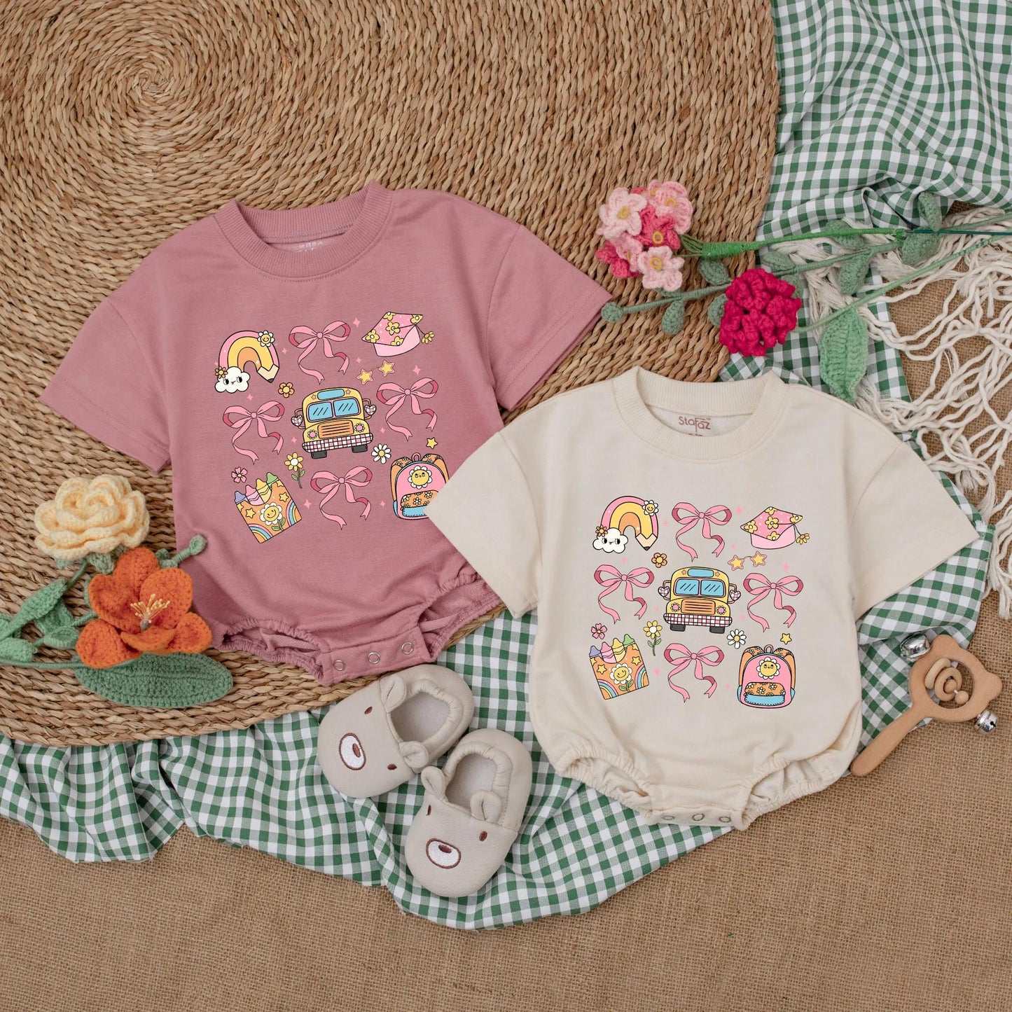 Back to School Baby Girl Romper Cute Crayon Rainbow Bodysuit Perfect Preschool First Day Outfit Sweet Gift for Girls