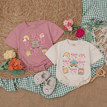 Back to School Baby Girl Romper Cute Crayon Rainbow Bodysuit Perfect Preschool First Day Outfit Sweet Gift for Girls