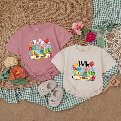 Hello Kindergarten Baby Romper Personalized Back to School Outfit Custom First Day Preschool Clothes Name Pencil Gift
