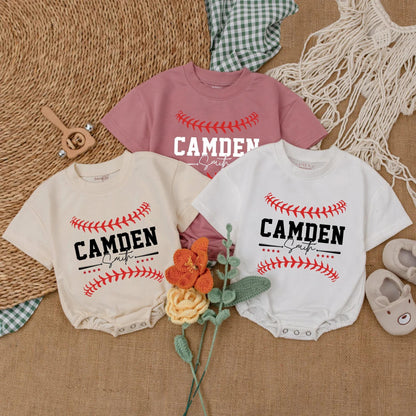Custom Name & Number Baseball Romper Baby Outfit Two-Sided Game Day Sporty Clothes Boy Gift