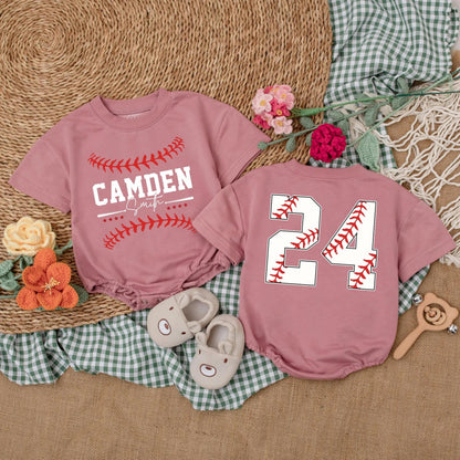Custom Name & Number Baseball Romper Baby Outfit Two-Sided Game Day Sporty Clothes Boy Gift
