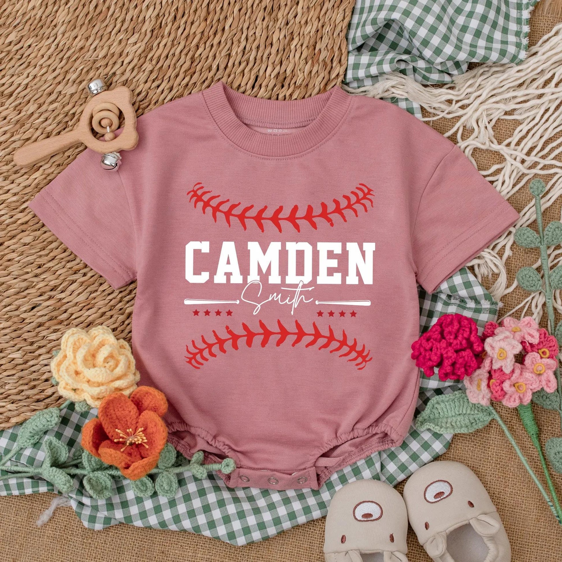 Custom Name & Number Baseball Romper Baby Outfit Two-Sided Game Day Sporty Clothes Boy Gift
