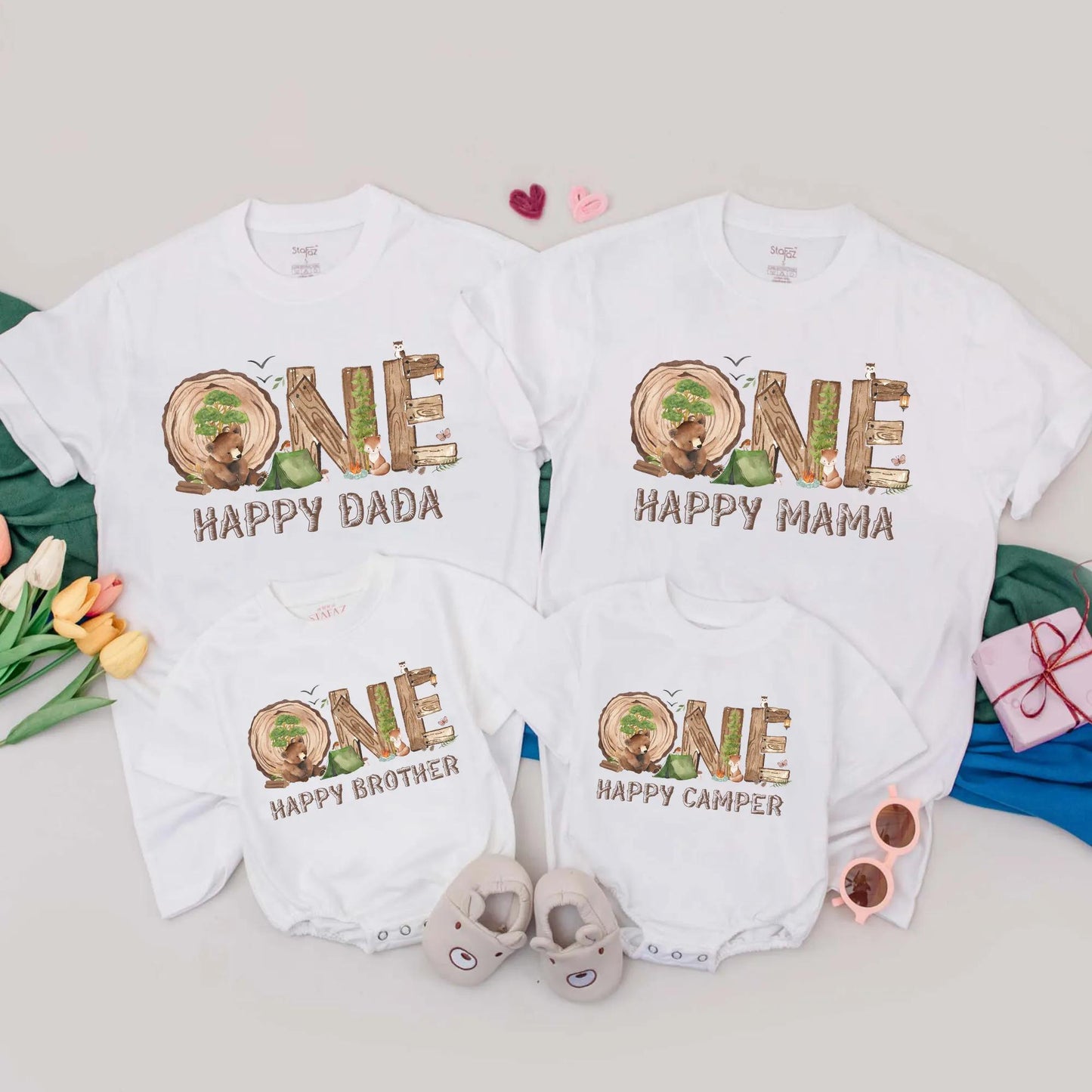 Personalized One Happy Camper Family T-Shirts - 1st Birthday Camping Outfit Boy/Girl, Happy Camper Tees, Camp Party