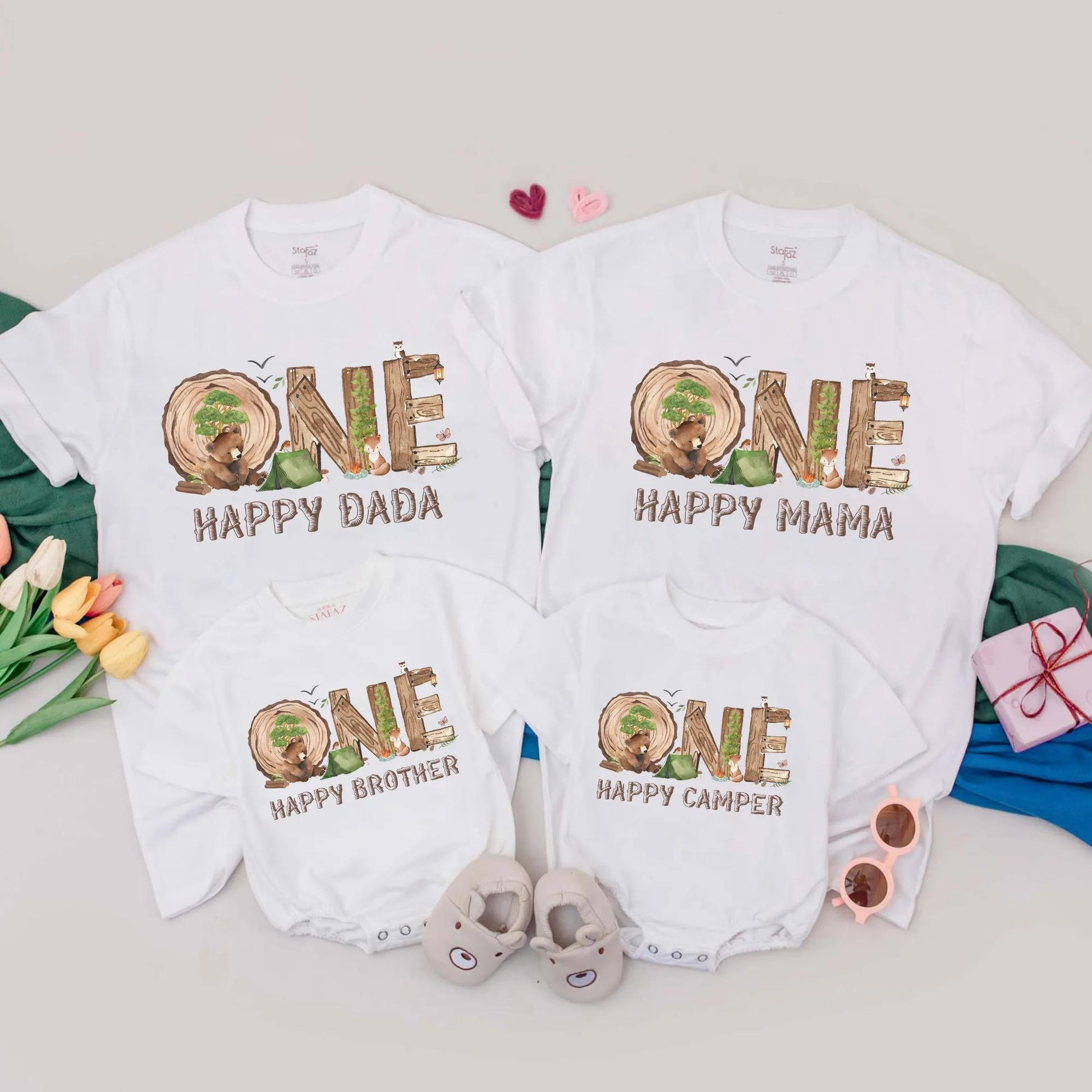 Personalized One Happy Camper Family T-Shirts - 1st Birthday Camping Outfit Boy/Girl, Happy Camper Tees, Camp Party