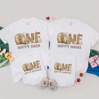 Personalized One Happy Camper Family T-Shirts - 1st Birthday Camping Outfit Boy/Girl, Happy Camper Tees, Camp Party