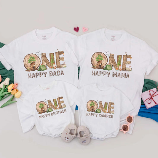 Personalized One Happy Camper Family T-Shirts - 1st Birthday Camping Outfit Boy/Girl, Happy Camper Tees, Camp Party