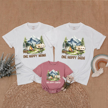 One Happy Camper 1st Birthday Matching Family Shirts | Camping First Birthday Outfit Boy, Adventure Theme, Outdoor Party, Summer Trip