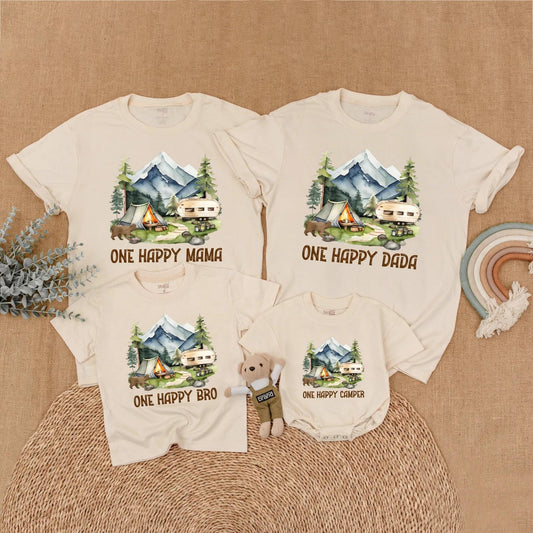 One Happy Camper 1st Birthday Matching Family Shirts | Camping First Birthday Outfit Boy, Adventure Theme, Outdoor Party, Summer Trip