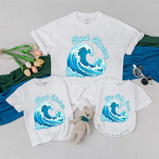 Personalized Surf First Birthday Family Matching T-Shirts Summer Vacation Beach Party Tees for Mom Dad Baby Kid Gifts