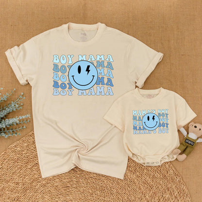 Mama & Mama's Boy Matching First Mother's Day Shirts, Mom & Son Outfits, Baby Boy Gift, Smile Face Design