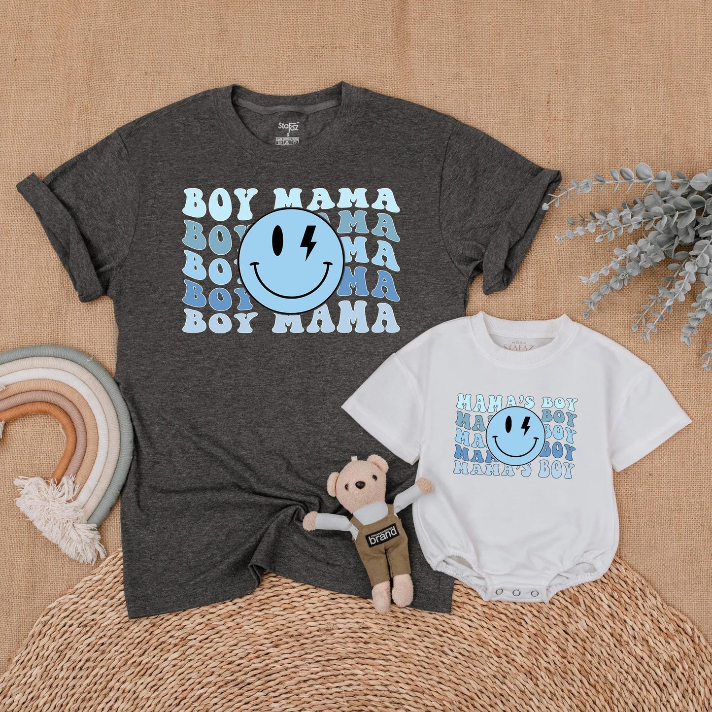 Mama & Mama's Boy Matching First Mother's Day Shirts, Mom & Son Outfits, Baby Boy Gift, Smile Face Design
